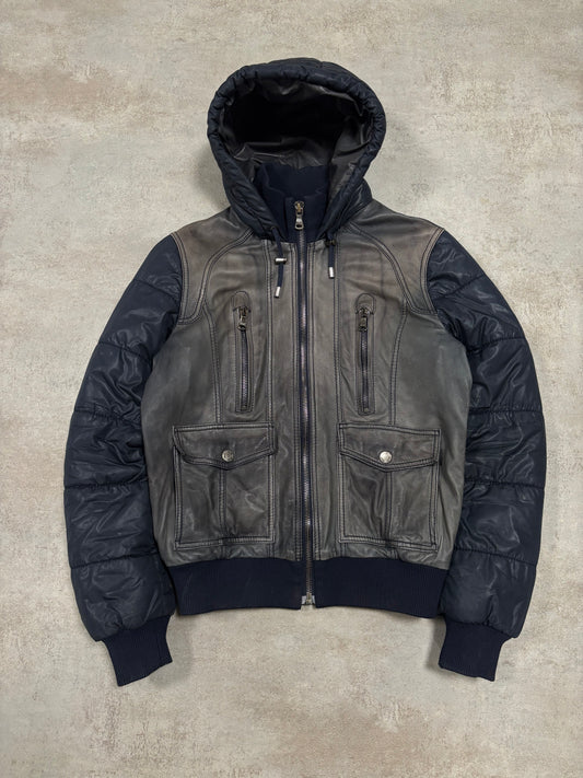 Chaqueta Puffer Doble Textura Cuero Dolce & Gabbana 00s Vintage - S