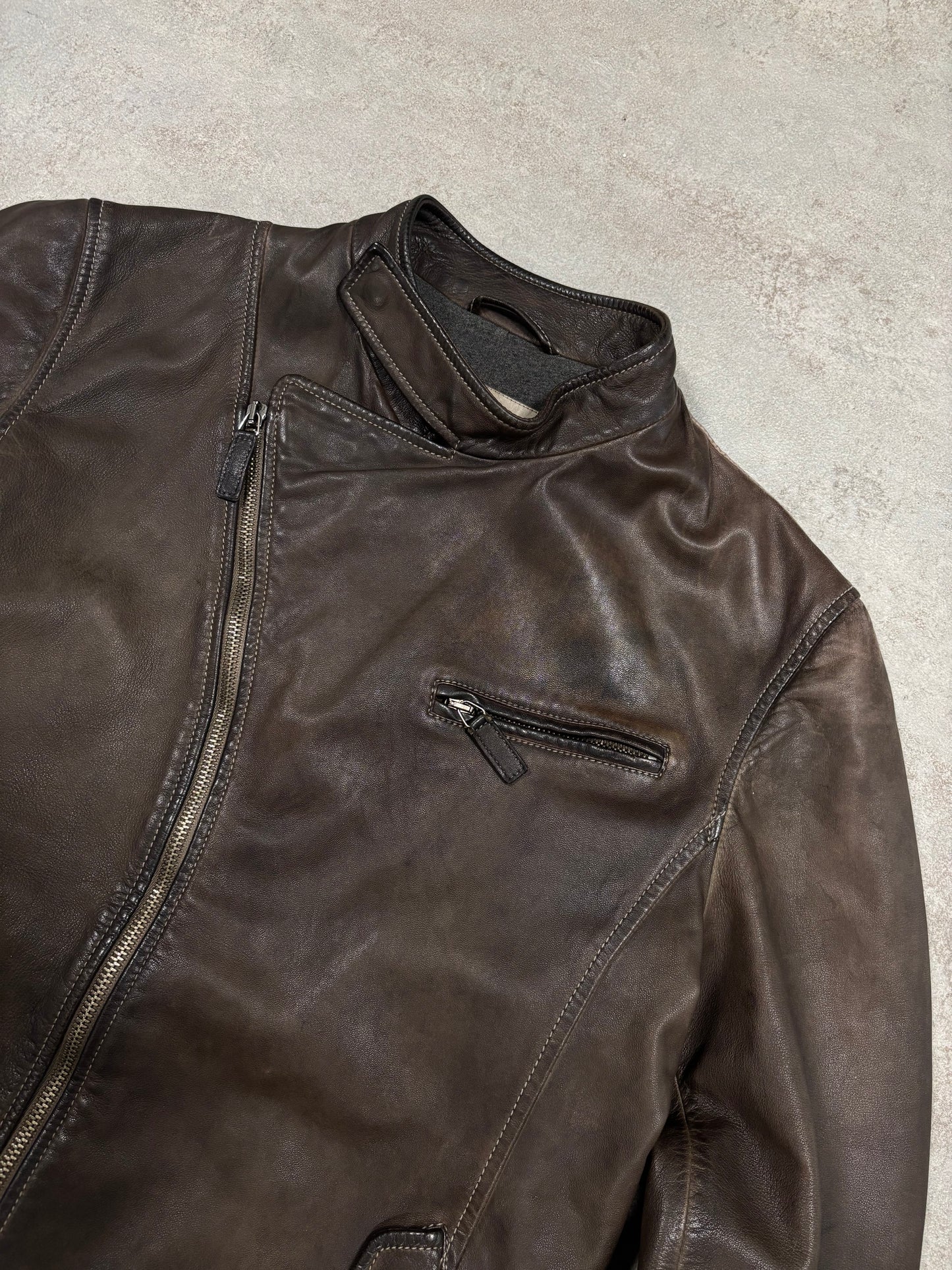 Chaqueta Cuero Asimétrica Emporio Armani Exclusive USA 00s Vintage - S