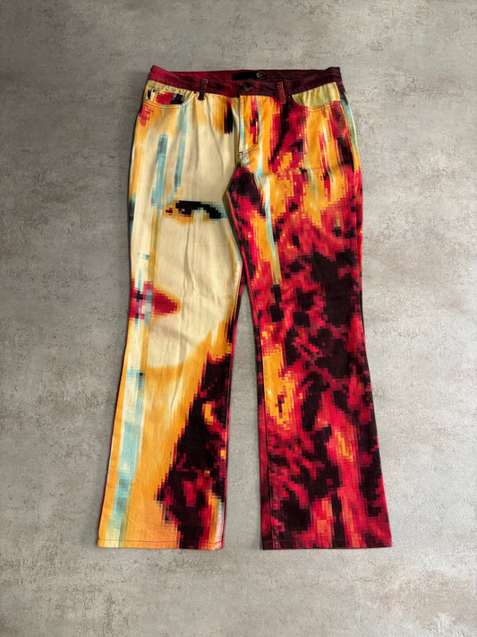 Pantalones Face Pixel Print Just Cavalli SS2001 Vintage - M