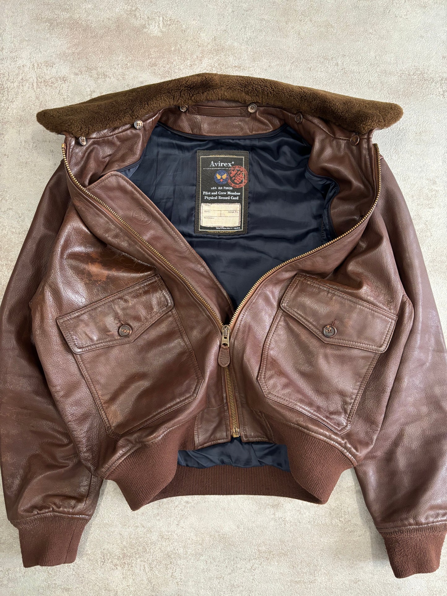 Chaqueta Bomber Cuero Avirex ‘Cuello Extraible’ 90s Vintage - M