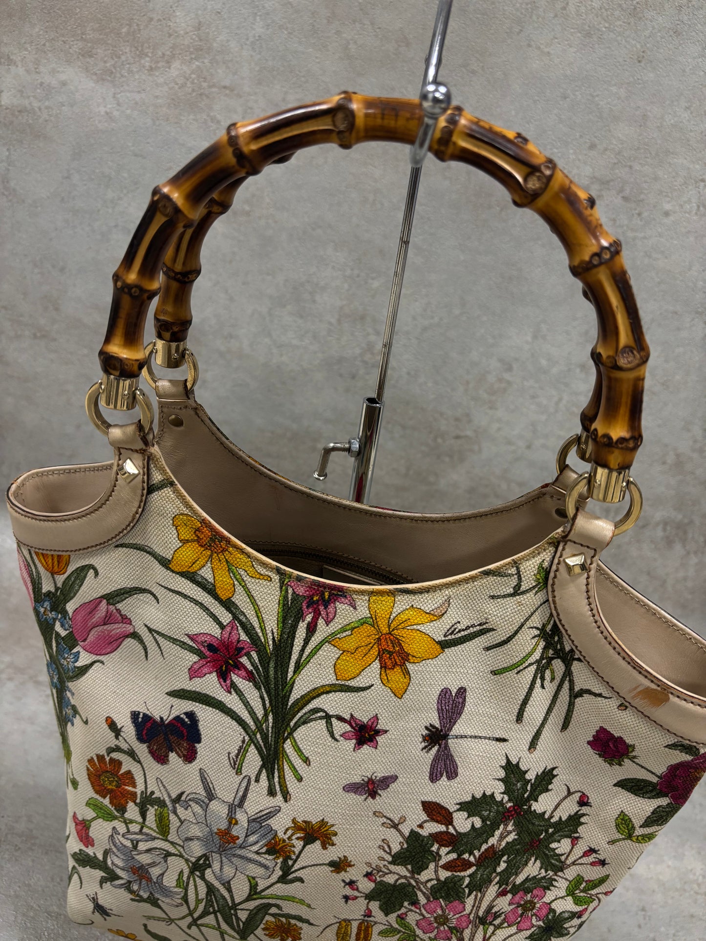 Bolso Lona Hombro ‘Bamboo Flora’ Gucci 00s Vintage
