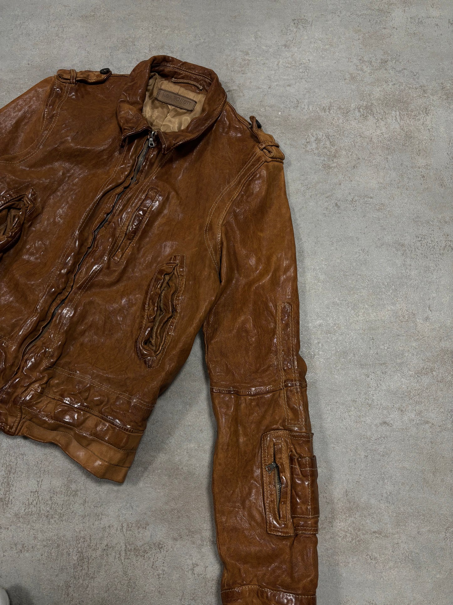 Chaqueta Cuero Distressed Neil Barrett Early 00s Vintage - S