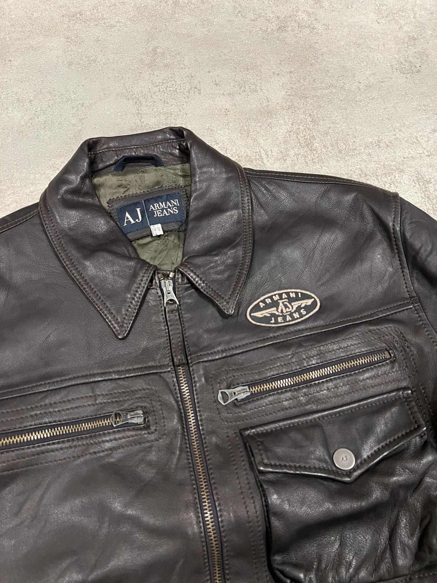 Chaqueta Cuero Aviador Vintage Armani Jeans 00’s - L