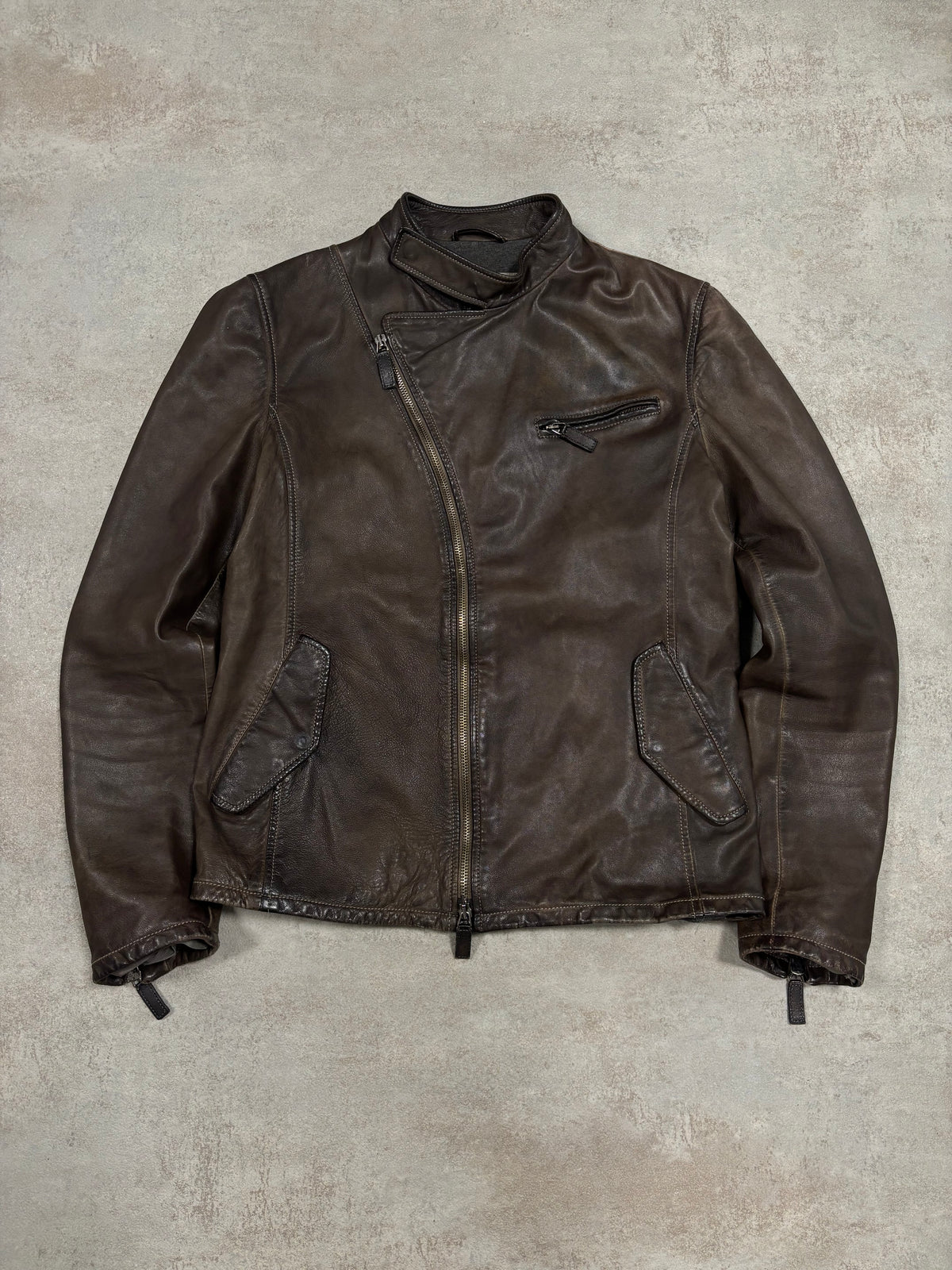 Chaqueta Cuero Asimétrica Emporio Armani Exclusive USA 00s Vintage - S