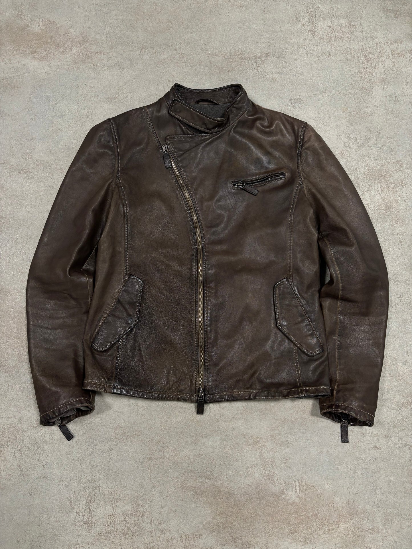 Chaqueta Cuero Asimétrica Emporio Armani Exclusive USA 00s Vintage - S