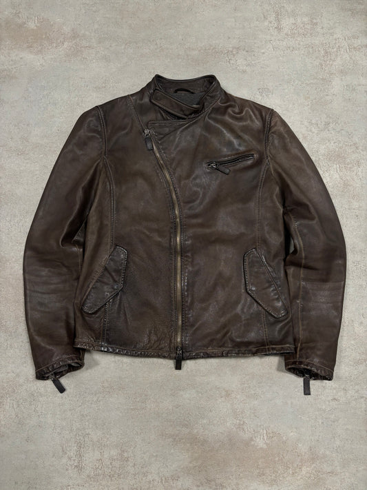 Chaqueta Cuero Asimétrica Emporio Armani Exclusive USA 00s Vintage - S