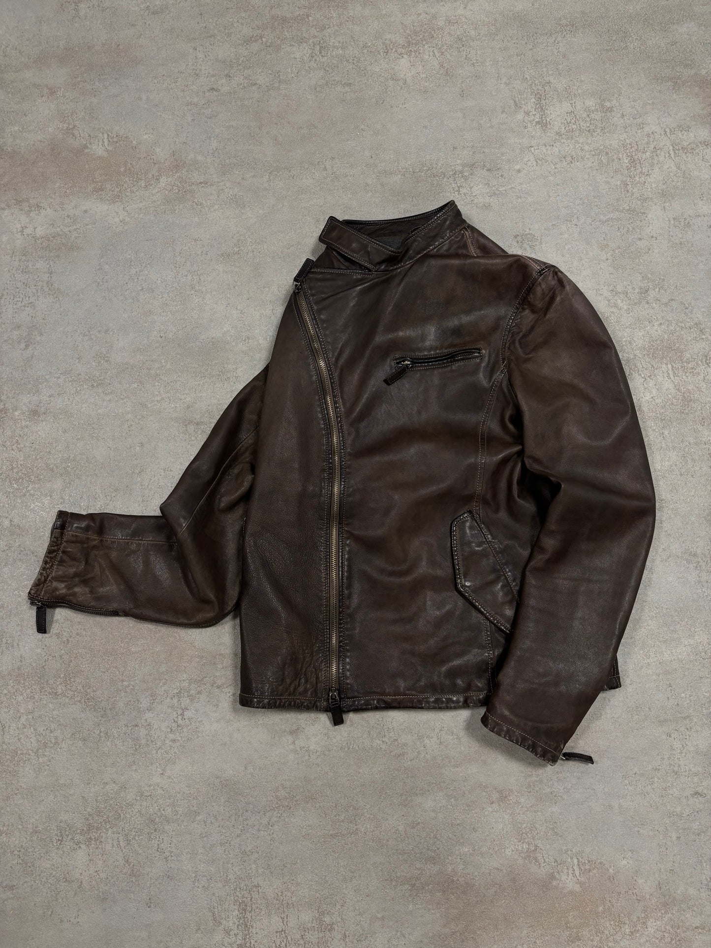 Chaqueta Cuero Asimétrica Emporio Armani Exclusive USA 00s Vintage - S